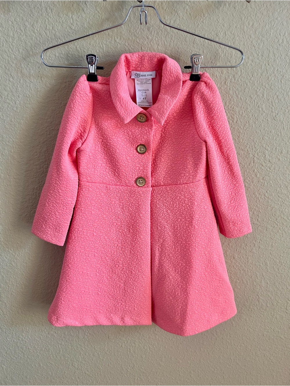 Bonnie Jean Pink Textured Button-Front Peacoat